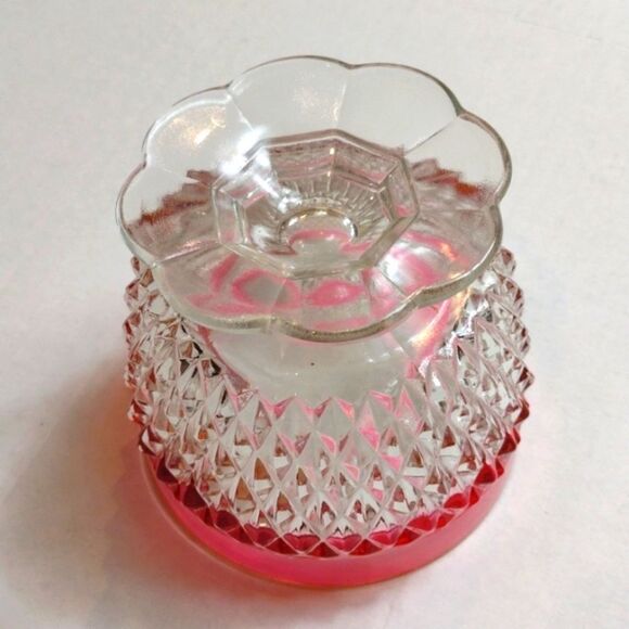 Vintage Indiana Glass Cranberry Rimmed Creamer Sugar Bowl & Underplate - Picture 10 of 10